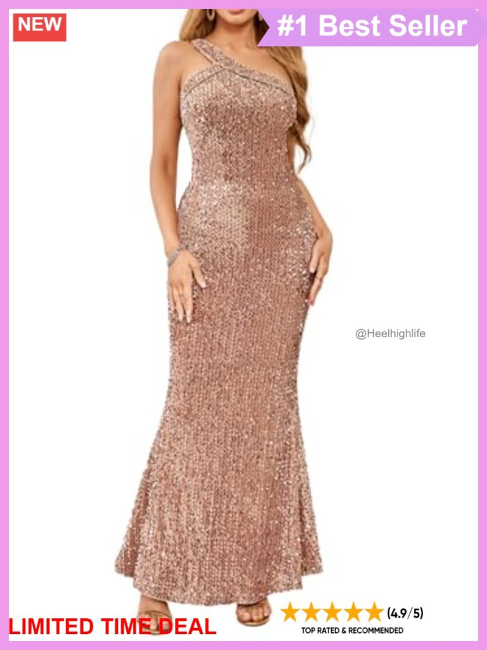 One Shoulder Sequin Mermaid Maxi Formal Evening Dress